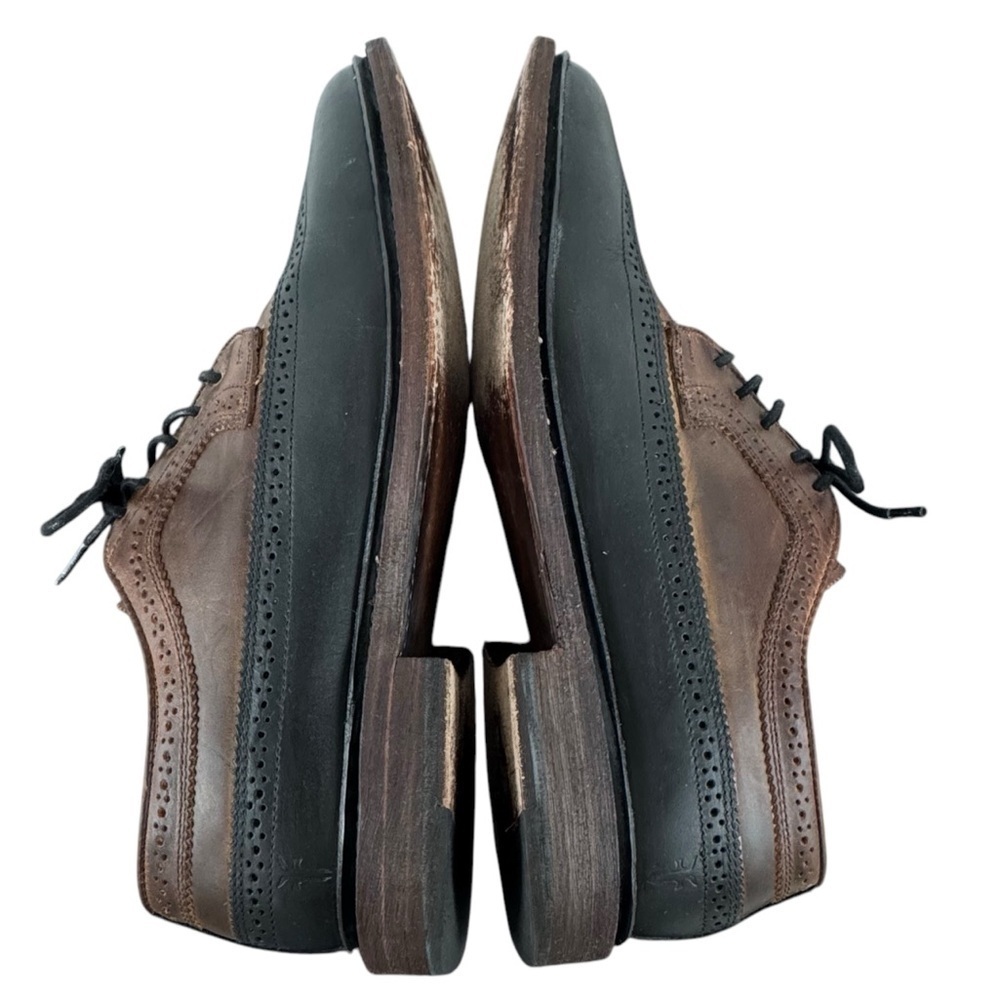 Frye Graham Wingtip Oxford Shoes Lace Up Leather Brogue Two-Tone Black Brown 9.5 - Picture 7 of 12
